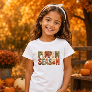 Pumpkin Season Faux Embroidery Cottagecore Girls T-Shirt