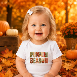 Pumpkin Season Faux Embroidery Letters Girls Baby Bodysuit