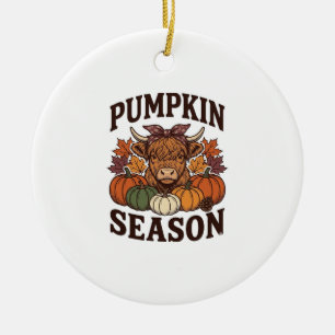 Pumpkin Season Highland Cow Vintage Fall Shirt_1 Ceramic Ornament