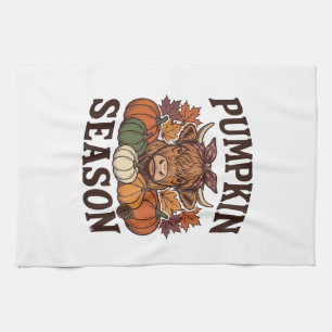 Pumpkin Season Highland Cow Vintage Fall Shirt_1 Kitchen Towel