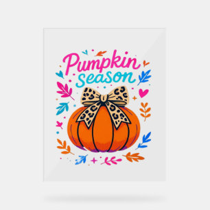Pumpkin Season Leopard Bow Design – Cute Fall Aest Acrylic Sign