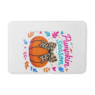 Pumpkin Season Leopard Bow Design � Cute Fall Aest Bath Mat