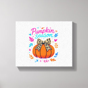 Pumpkin Season Leopard Bow Design – Cute Fall Aest Canvas Print