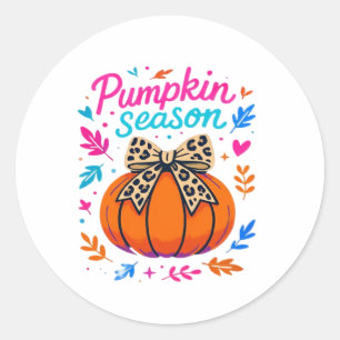Pumpkin Season Leopard Bow Design – Cute Fall Aest Classic Round Sticker