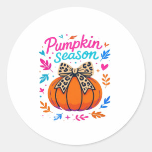 Pumpkin Season Leopard Bow Design � Cute Fall Aest Classic Round Sticker
