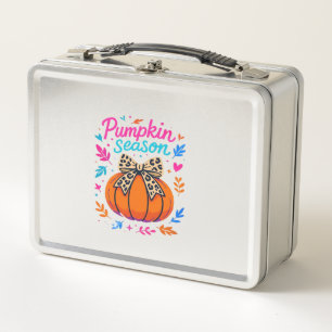Pumpkin Season Leopard Bow Design � Cute Fall Aest Metal Lunch Box