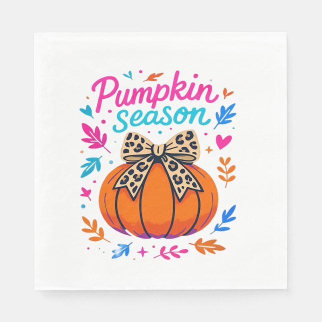 Pumpkin Season Leopard Bow Design – Cute Fall Aest Napkin (Front)