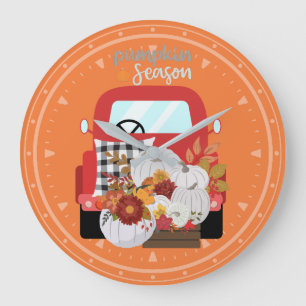 Pumpkin Season Pickup Truck  Large Clock