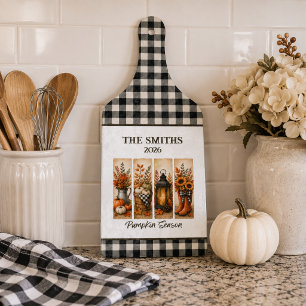 Pumpkin Season Rustic Farmhouse Personalized Cutting Board