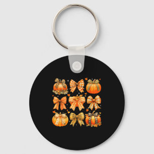 Pumpkin Season Thanksgiving Coquette Bow Autumn Fa Keychain