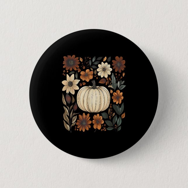 Pumpkin Season Wildflower Thanksgiving Autumn Fall 2 Inch Round Button (Front)