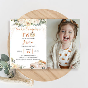 Pumpkin Second Birthday Our Little Pumpkin Is Two Invitation