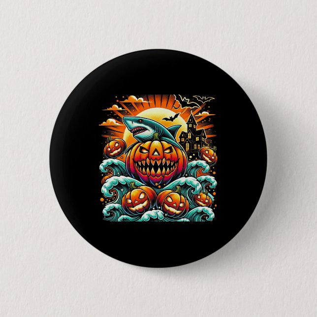 Pumpkin Shark Halloween  2 Inch Round Button (Front)
