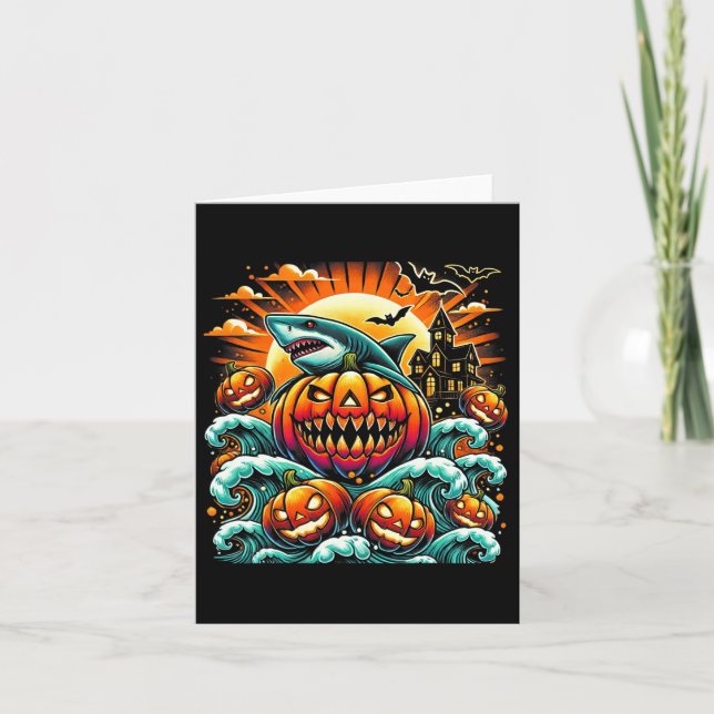 Pumpkin Shark Halloween  Card (Front)