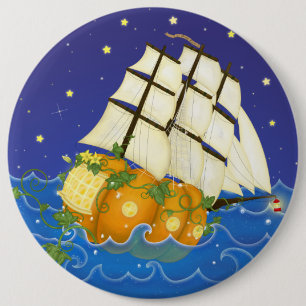 Pumpkin Ship at Sea Cinderella Nautical Fairytale 6 Inch Round Button