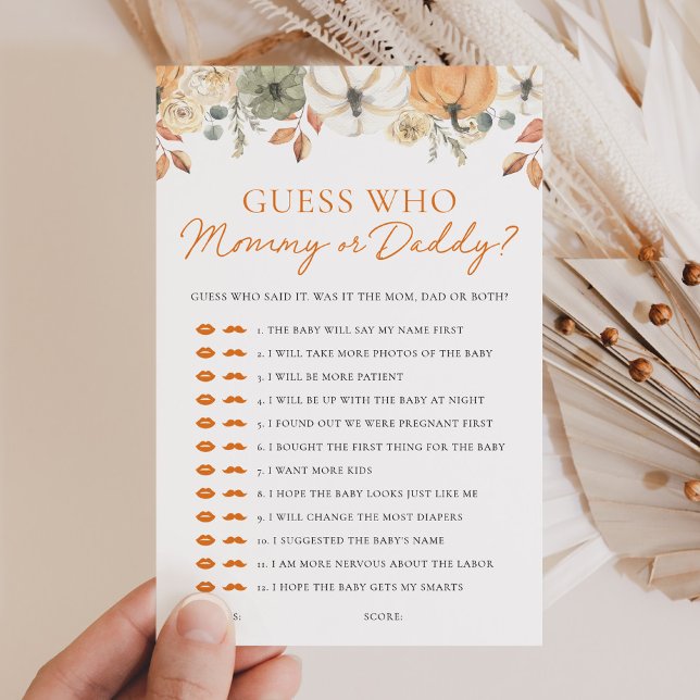 Pumpkin Shower Guess Who Mommy or Daddy Game (Creator Uploaded)