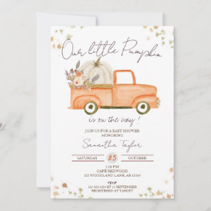 Pumpkin Shower, Orange Truck, Fall Baby Shower Invitation