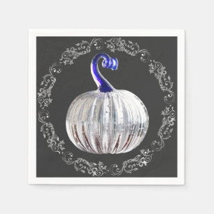 Pumpkin silver glass blue fall elegant  napkin