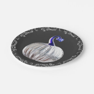 Pumpkin silver glass blue fall elegant paper plate