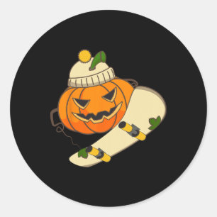 Pumpkin Skateboard Halloween Costume Funny Skatebo Classic Round Sticker