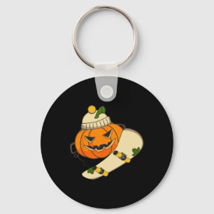Pumpkin Skateboard Halloween Costume Funny Skatebo Keychain