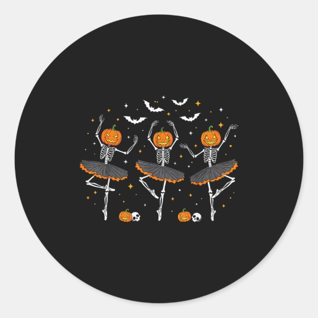 Pumpkin Skeleton Ballerinas Ballet Dance Girls Hal Classic Round Sticker (Front)