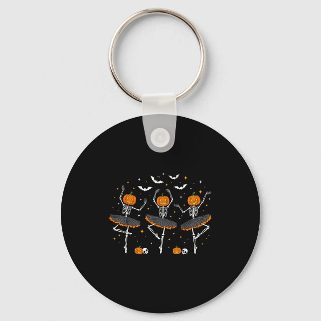 Pumpkin Skeleton Ballerinas Ballet Dance Girls Hal Keychain (Front)