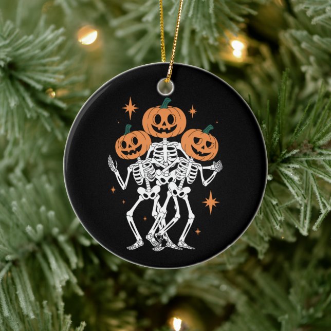 Pumpkin Skeleton Halloween Pumpkin Spooky Season  Ceramic Ornament (Tree)