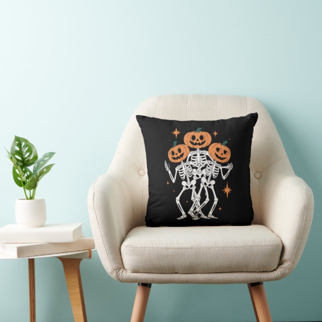 Pumpkin Skeleton Halloween Pumpkin Spooky Season  Throw Pillow (Chair)