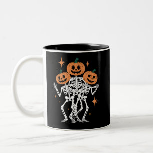 Pumpkin Skeleton Halloween Pumpkin Spooky Season  Two-Tone Coffee Mug