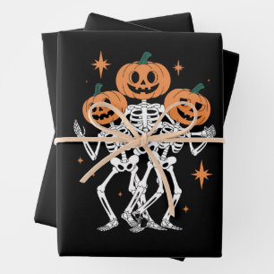 Pumpkin Skeleton Halloween Pumpkin Spooky Season Wrapping Paper Sheet