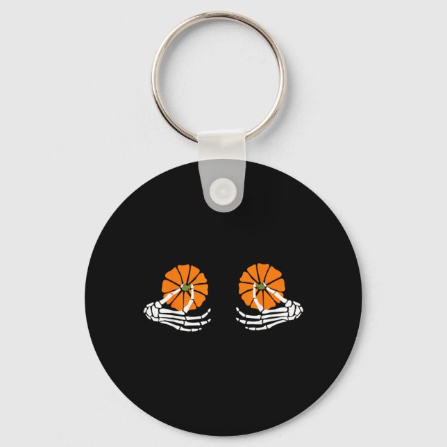 Pumpkin Skeleton Hand Halloween Keychain (Front)