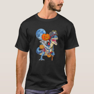 Pumpkin Skeleton Riding Dinosaur Halloween Boy Gir T-Shirt