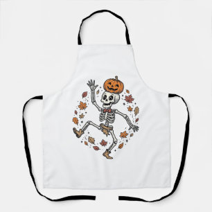 Pumpkin Skeleton Shirt Vintage Engraving Autumn Da Apron