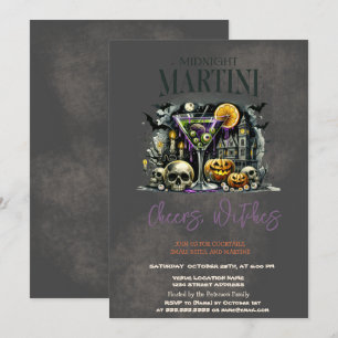 Pumpkin Skeleton Skull Martini Dark Halloween  Invitation