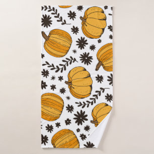 Pumpkin sketches: hand-drawn seamless pattern. bath towel