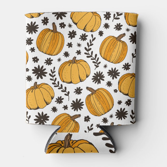 Pumpkin sketches: hand-drawn seamless pattern. can cooler (Front)