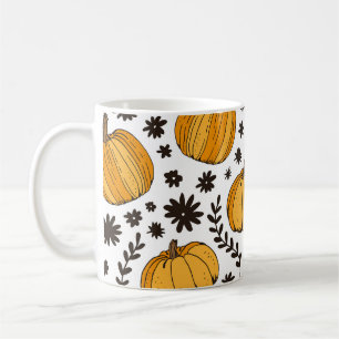 Pumpkin sketches: hand-drawn seamless pattern. coffee mug