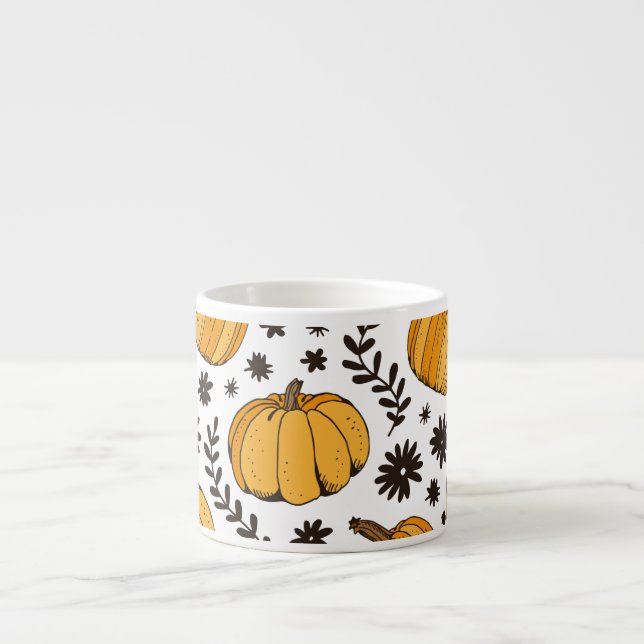 Pumpkin sketches: hand-drawn seamless pattern. espresso cup (Front)