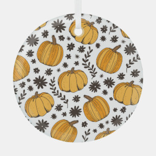 Pumpkin sketches: hand-drawn seamless pattern. glass ornament
