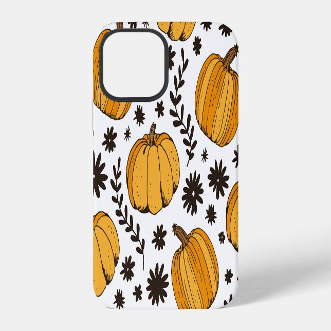 Pumpkin sketches: hand-drawn seamless pattern. iPhone case (Back)