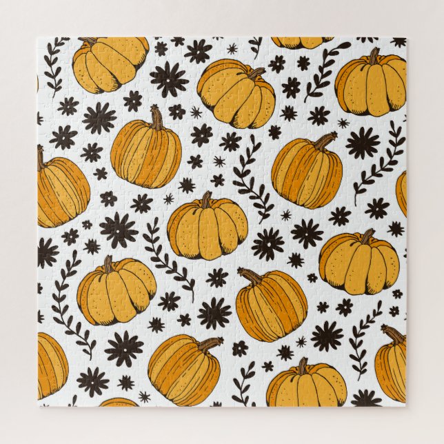 Pumpkin sketches: hand-drawn seamless pattern. jigsaw puzzle (Vertical)