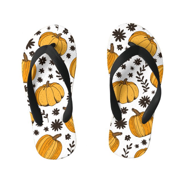 Pumpkin sketches: hand-drawn seamless pattern. kid's flip flops (Footbed)