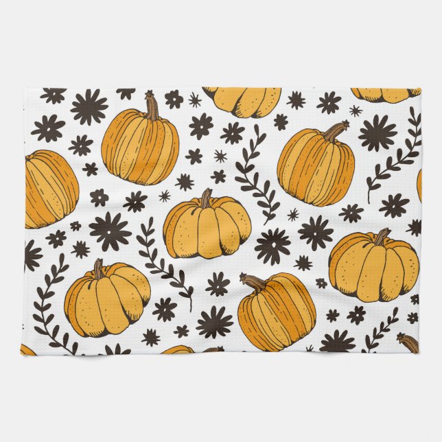 Pumpkin sketches: hand-drawn seamless pattern. kitchen towel (Horizontal)