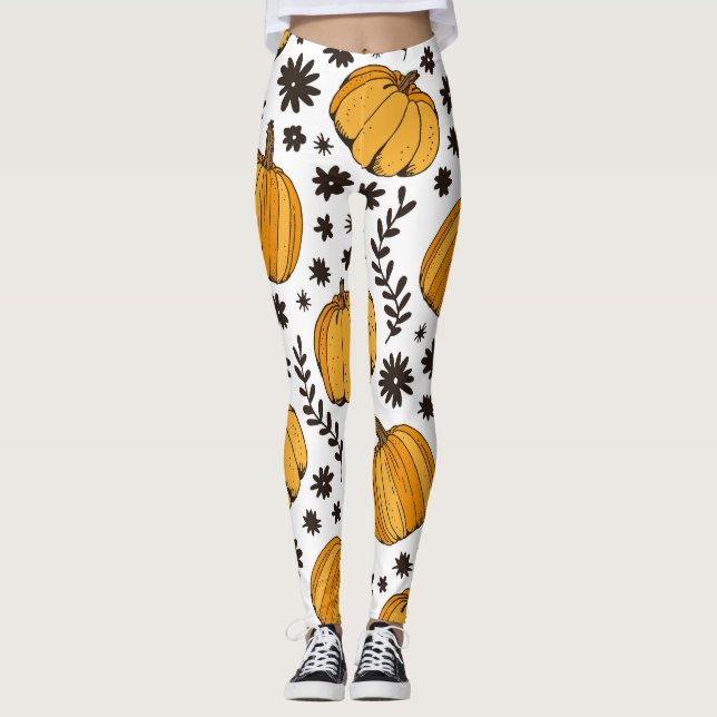 Pumpkin sketches: hand-drawn seamless pattern. leggings (Front)