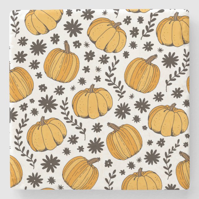 Pumpkin sketches: hand-drawn seamless pattern. stone coaster (Front)