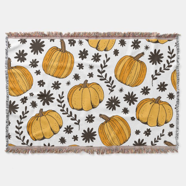 Pumpkin sketches: hand-drawn seamless pattern. throw blanket (Front)