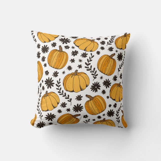 Pumpkin sketches: hand-drawn seamless pattern. throw pillow (Front)