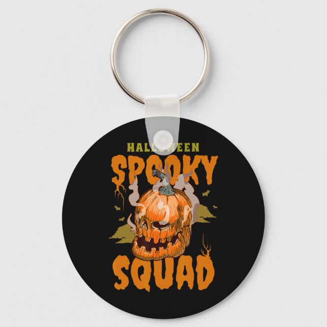 Pumpkin Skull Halloween Spooky Squad Graphic Men  Keychain (Front)