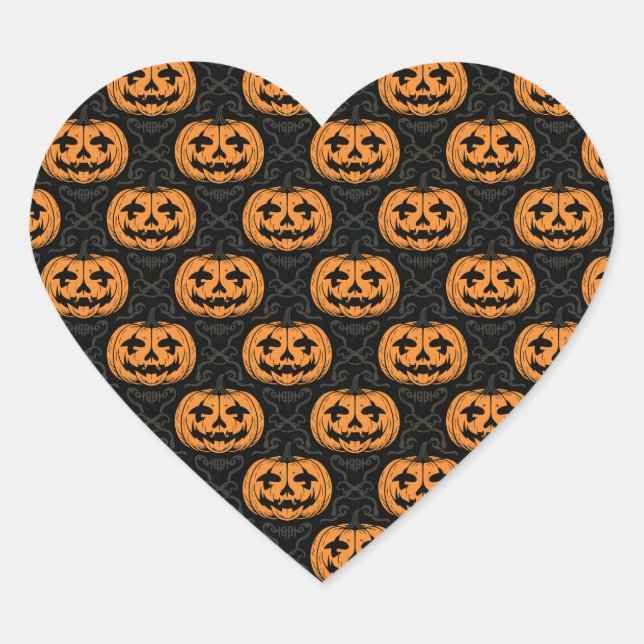 Pumpkin Skull  Heart Sticker (Front)